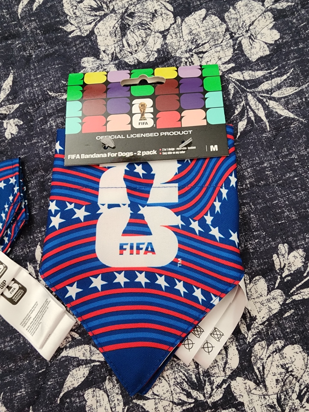 FIFA Official World Cup Soccer Blue & Red Star Stripe Dog Bandana 2 Pack- Med
